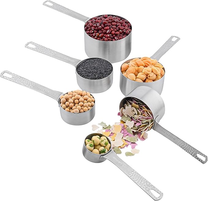 Measuring Cups Set, 18/8 Stainless Steel Measuring Cups Set for Kitchen & Baking, Dry & Liquid 6 Measuring Cups with 1 Rings, Nesting Metric & US Measuring Cup Set