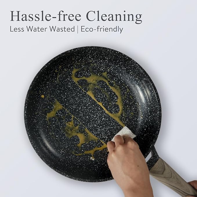 Ceramic Cookware Set 22 Piece Nonstick Pots and Pans Set Non Stick Kitchen Cooking Sets 8"Frying Pans with Lid,Black Granite Non-Toxic Induction Kitchen Cookware w/Glass Lids PFOS/PFOA-Free