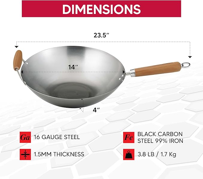 Helen's Asian Kitchen Wok, Carbon Steel and Bamboo, 14-Inches
