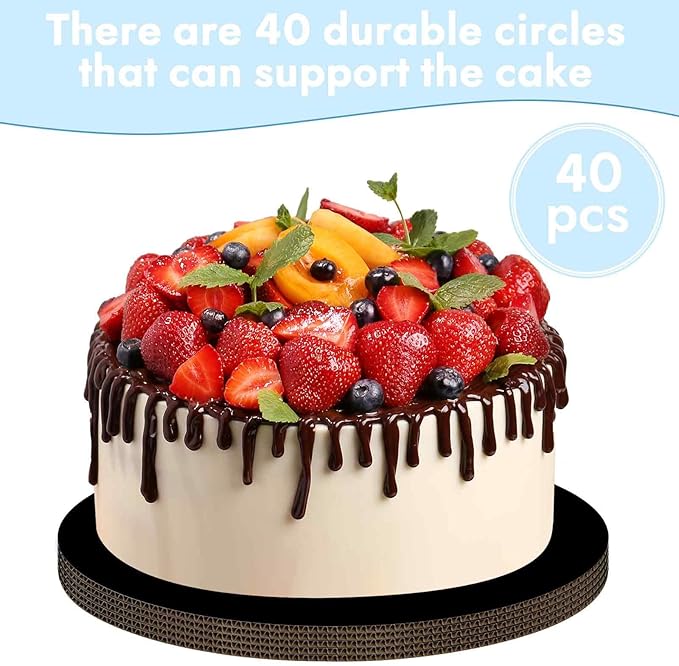 JCD 8" Black Cakeboard Round,Disposable Cake Circle Base Boards Cake Cardboard Pizza Plate Platter 8 inch,Pack of 40-Thinner But Stronger(Black, 8inch/40Pcs)