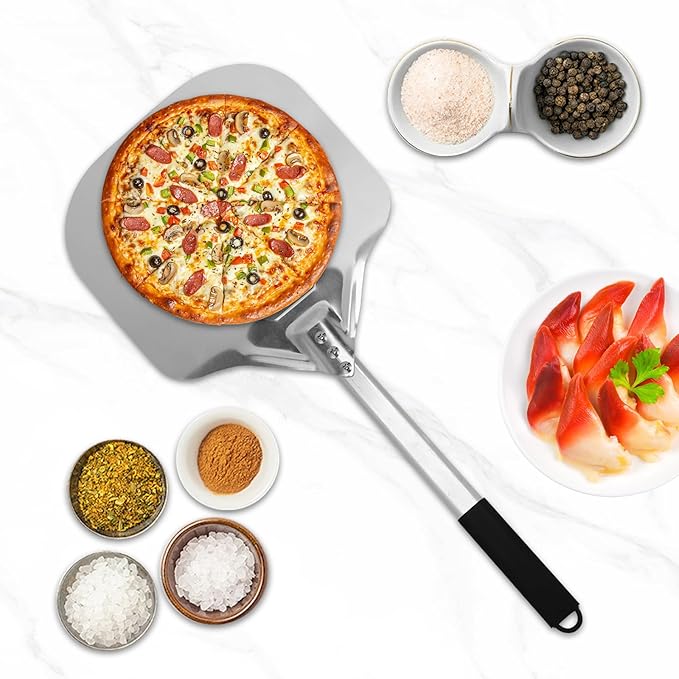 Perforated Pizza Peels 6 INCH pizza spatula paddle Long Handle Metal Pizza Spatula for Indoor and Outdoor (12 Inch)