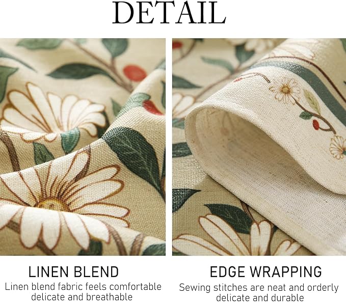 French Tablecloth, Linen/Polyester Blend, Rectangular, 71" x 55", Floral Pattern, Brune, Scratch & Spill Resistant, Dining Table Cover