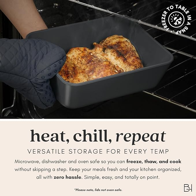 Ceramic Coated Glass Food Storage Container | No PTFE, PFOA, PFAS, and BPA | Reusable Non Toxic Meal Prep Container with Glass Lid | Easy To Store | 2.5 Cup Square [Onyx]