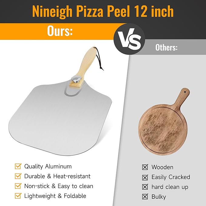 Pizza 7PCS Pizza Peel Pizza Pan Set, 12" x 14" Pizza Spatula, Aluminum Pizza Paddle with Rocker Cutter Scraper Pie Server Oil Brush, Pizza Oven Accessories, Baking Pizza, Dough, Bread & Pastry