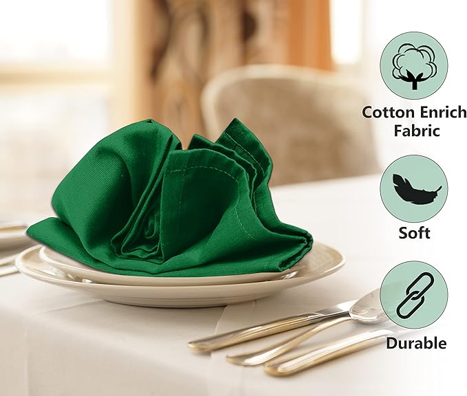 Ruvanti Cloth Napkins Set of 12, 18x18 Inches Napkins Cloth Washable, Soft, Durable, Absorbent, Cotton Blend. Table Dinner Napkins Cloth for Hotel, Christmas Parties, Restaurant, Wedding - Dark Green