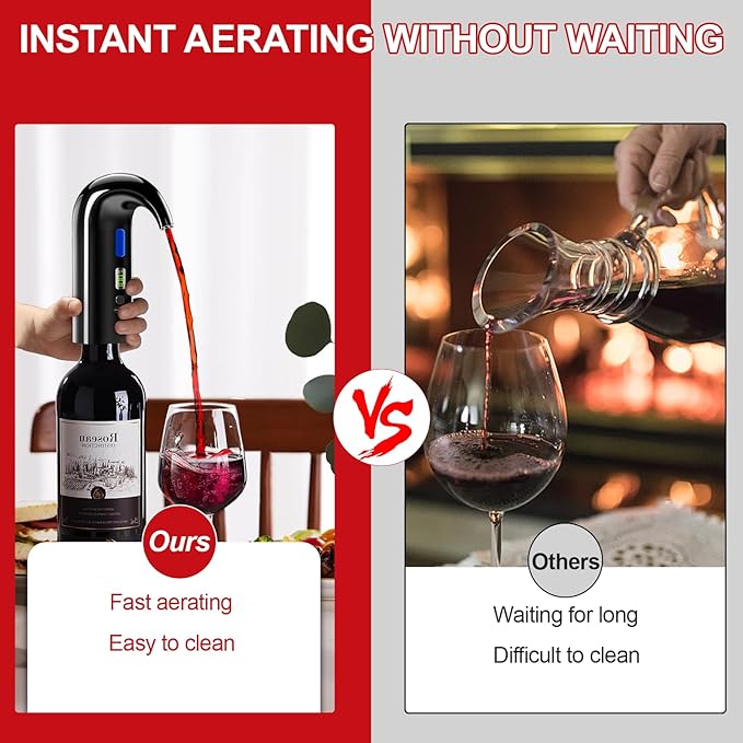 Electric Wine Aerator, One-Touch Automatic Wine Decanter for Red & White Wine, Wine Dispenser, Wine Pourer, Wine Gifts for Wine Lovers (Black)