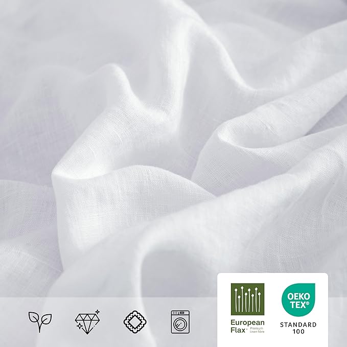 Linen World Ruffle Linen Tablecloth, 100% French Linen White Tablecloth 120" x 60" Inch, Washable Rectangular Tablecloth for Dining, Outdoor, Weddings and Restaurants, Decorative Valentine Easter