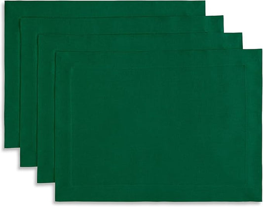 Solino Home Linen Placemats Set of 4 - Christmas Green Placemats 14 x 19 Inch - 100% Pure Linen Table Place Mats - Fete