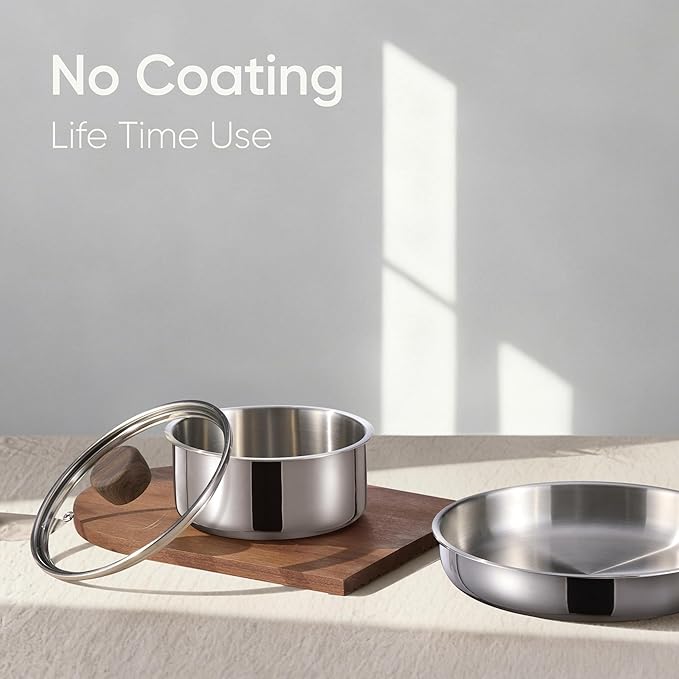 CAROTE 19pcs Stainless Steel Cookware Set with Detachable Handle, Pots and Pans Set, Induction Kitchen Cooking Sets, RV/Camping Cookware, Removable Handle, Oven Safe, Woodgrain