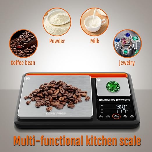 Dual Platform Digital Kitchen and Food Scale 0.01g/300g & 1g/10kg，Digital Weight Grams and Oz，Black with Stainless Steel
