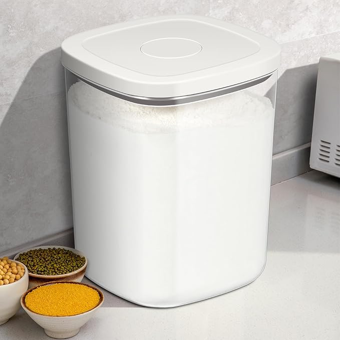 Airtight Rice Container 25 Lbs, Clear PET Plastic Food Storage Container Bin For Flour Sugar, Dry Food Holder with Easy Locking Lid for Kitchen Pantry Organization and Storage