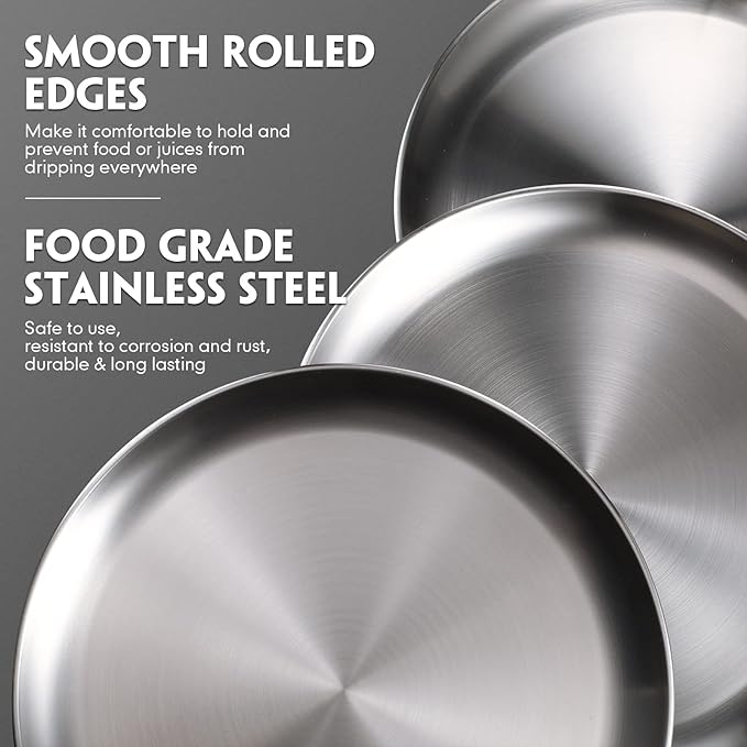 Thenshop 8 Pieces 18 Inch Pizza Pans Bulk Stainless Steel Sets Round Bakeware Pizza Trays for Oven Kitchen Baking Home Restaurant Safe Sturdy Reusable Easy Clean(Matte Silver)