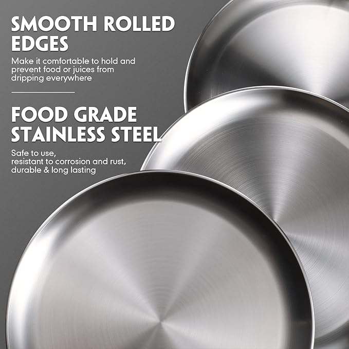 Thenshop 6 Pieces 12 Inch Pizza Pans Bulk Stainless Steel Sets Round Bakeware Pizza Trays for Oven Kitchen Baking Home Restaurant Safe Sturdy Reusable Easy Clean