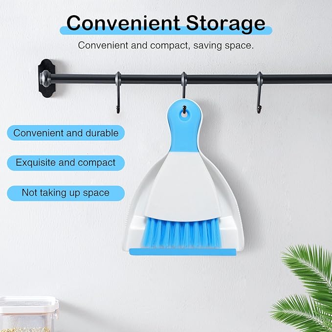 NACENA Mini Dustpan and Brush Set, Small Broom and Dustpan Set Dust Pan and Mini Hand Broom Dustpan and Broom Combo Compact for Home Table Keyboards Sofa Kitchen Pets, Dark & Blue