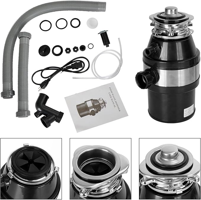 Topteng Garbage Disposal 3/4 HP 2800 RPM Under Sink Kitchen Food Waste Disposer w/Plug