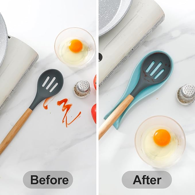 Ceramic Spoon Holder for Stove Top, Large Cooking Spoon Rest for Kitchen Counter, Hasense 8.7 Inch Utensil Rest for Spatula, Ladle and Tong, Microwave Safe, Teal