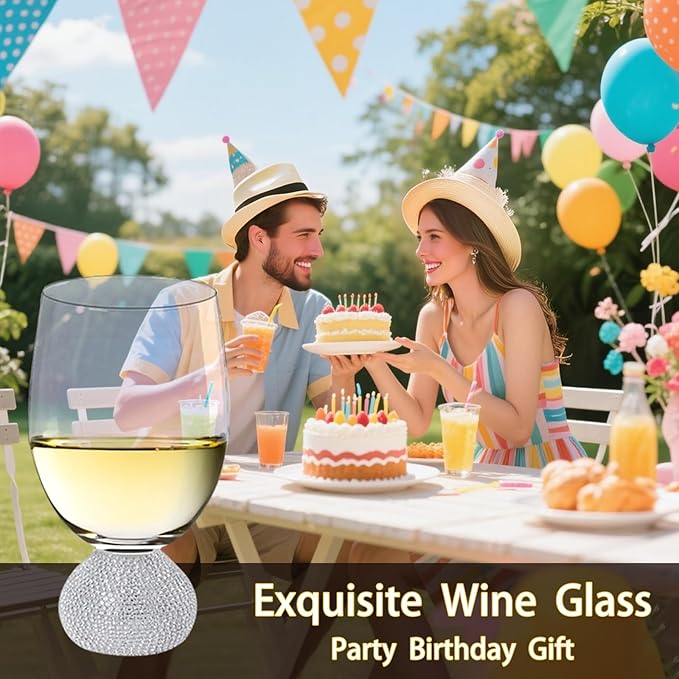 Wine Glasses Set of 4,Stemless Wine Glass,Unbreakable Crystal Fancy Glasses,15 Oz Short Handle Red/White Glasses,Unique Wine Gifts for Women,for Home Bar, Party, Birthday (Pink)