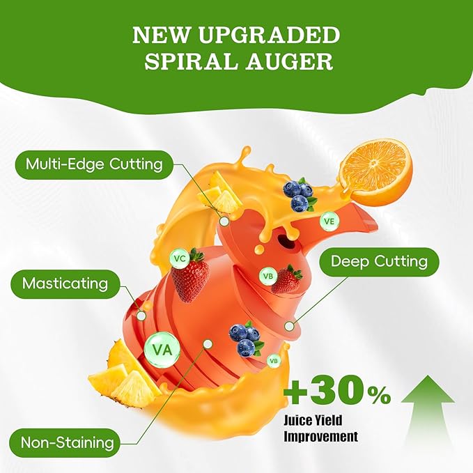Cold Press Juicer, Wide Feed Chute Juicer Machines, Stainless Steel Slow Masticating Juicers Easy to Clean, Vegetables & Fruits Juice Extractor, High Juice Yield, Silver Color Knob