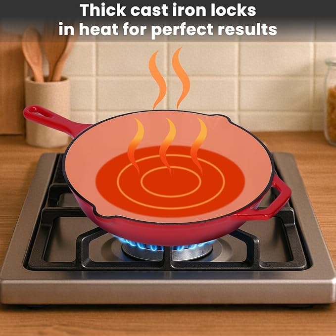 QuliMetal Nonstick Enameled Cast Iron Cookware Set, 5 Pcs Pots and Pans with Lid, Skillet, Frying Pan, Saucepan & Dutch Oven for All Stovetops, PFA Free - Ideal for Sourdough Bread Baking