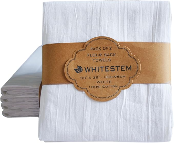 Flour Sack Towels | Tea Towel for Crafts| Kitchen Dish Cotton Blank Towel for Embroidery| Baking Bread Proofing Linen Cover| Thick Absorbent Quick Dry | 2 Pack 33"x38" White