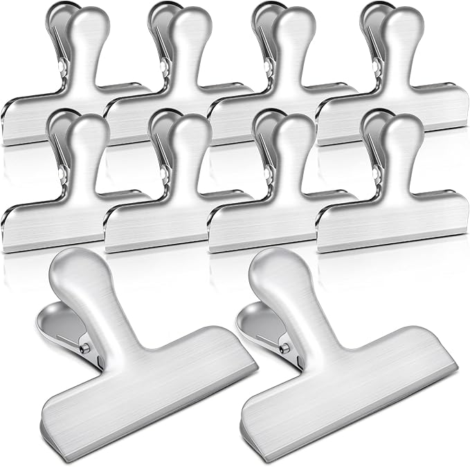 Bag Clips, 10 Pack Stainless Steel Chip Clips for Food, Food Clips Heavy Duty Clamp Clips Kitchen Clips Snack Clips for Office Kitchen Home