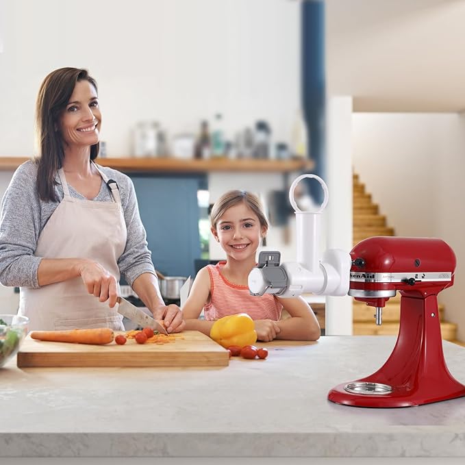 6 In 1 Pasta Maker Attachment for KitchenAid Stand Mixers with 6 Different Shapes of Pasta Outlet, Stainless Steel Plastic ABS