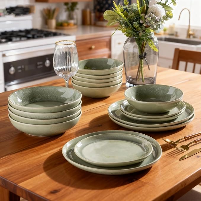 AmorArc Ceramic Dinnerware Sets,Handmade Reactive Glaze Stoneware Plates and Bowls Set,Highly Scratch Resistant | Dishwasher & Microwave Safe Dishes Set,Service for 8 (24pc)