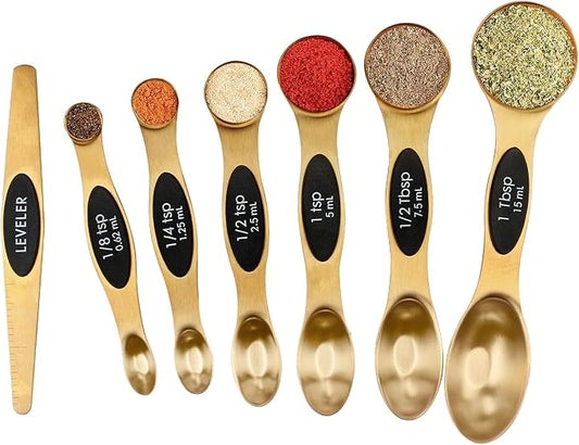 Magnetic Measuring Spoons Set Stainless Steel with Leveler, Stackable Metal Tablespoon Measure Spoon for Baking, Measuring Cups and Spoon Set Kitchen Gadgets Apartment Essentials Fits