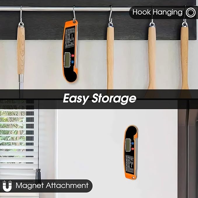 Digital Meat Thermometer for Grilling Instant Read Food Thermometer for Cooking and Baking Kitchen Turkey Temperature Probe for Deep Fry Grill BBQ Baking Frying - Orange