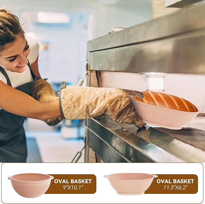 Sourdough Starter Kit, 24PCS Sourdough Bread Baking Supplies, Silicone Banneton Bread Proofing Basket Set of 2, Sourdough Starter Kit Beginners with 10pcs Bread Bags for Baking Lovers