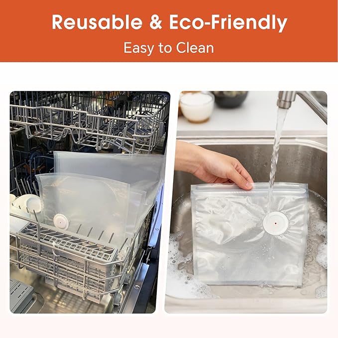 Reusable Vacuum Sealer Bags 25 Pack (8.7"x8.3") with 5 Clips, BPA-Free Vacuum Zipper Bags for Food Storage, Freezer & Sous Vide Cooking, Compatible with Food Saver Vacuum Sealers