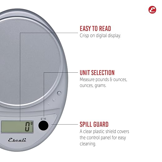 Escali Primo Digital Food Scale Multi-Functional Kitchen Scale and Baking Scale for Precise Weight Measuring and Portion Control, 8.5 x 6 x 1.5 inches, Chrome