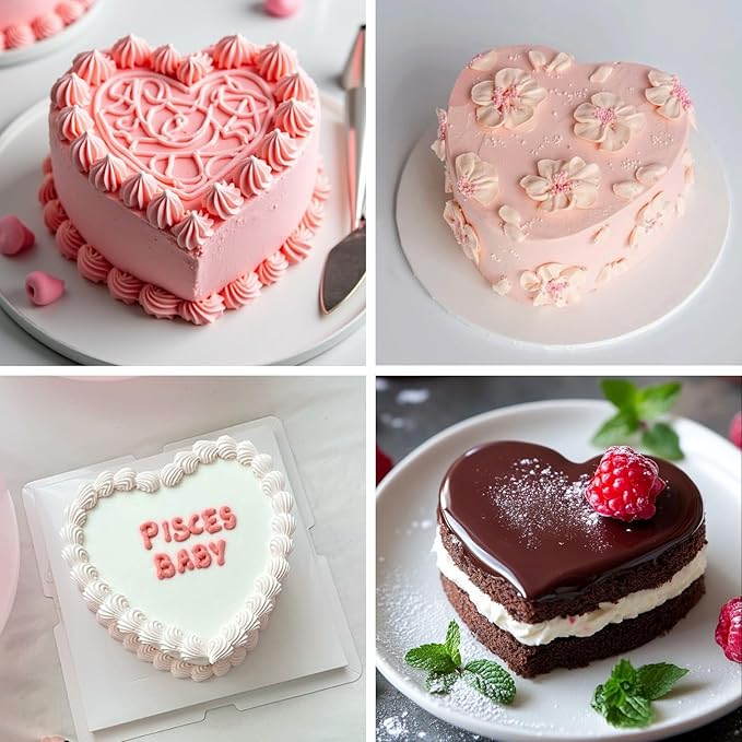 HUAKENER 6 Inch Heart Cake Pan, Set of 2 Heart Shaped Cake Pans with 60 Pieces Parchment Paper, Non-stick Cake Baking Pans for Kitchen Birthday Wedding