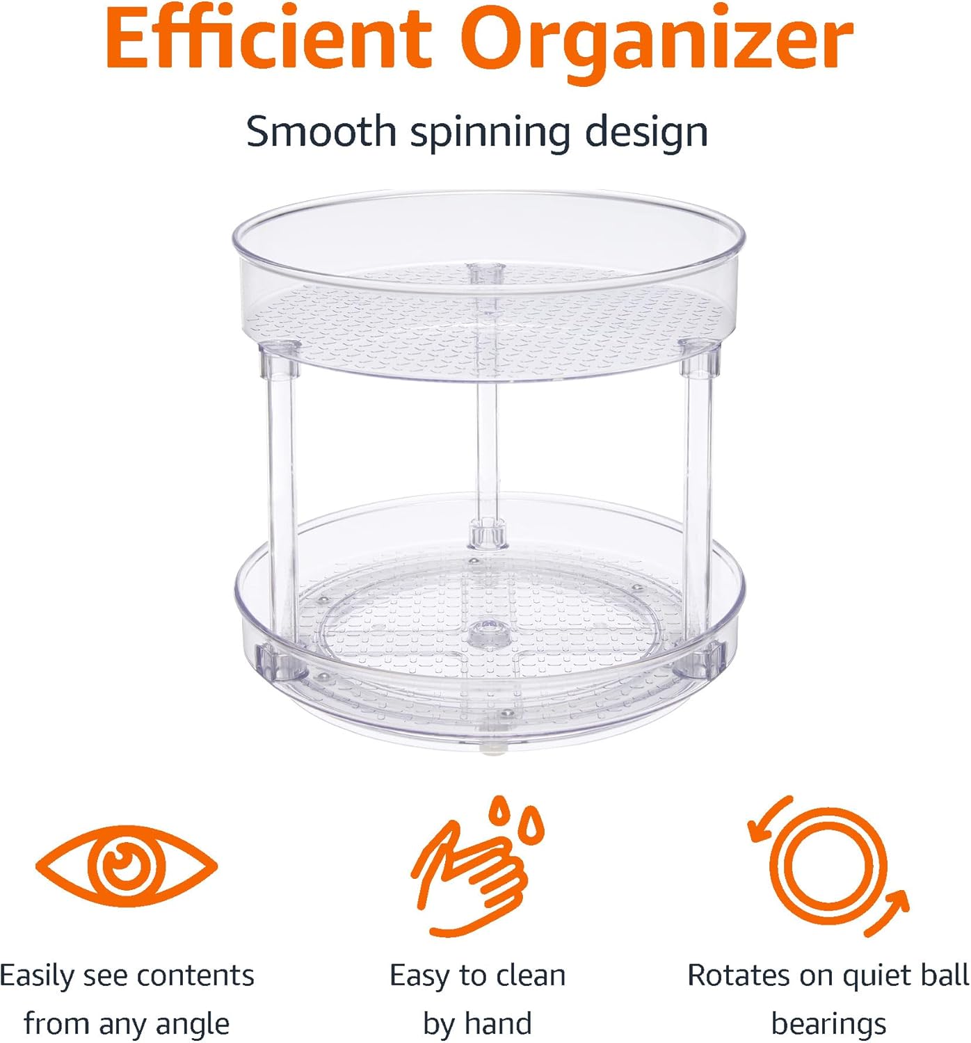 Amazon Basics Lazy Susan Turntable Organizer, 9" Diameter, 2 Tier, Clear