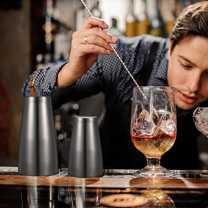 Lallisa 10 Pieces Cocktail Shakers Professional Bar Boston Shaker Set Stainless Steel Martini Shaker Drink Mixer Basic Tools Weighted Shake Metal Can for Bartenders, 18 Oz, 28 oz(Black)