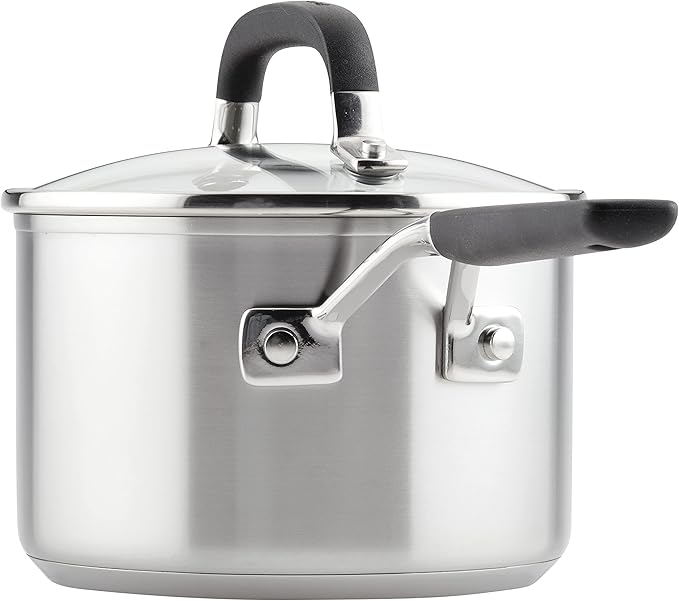 KitchenAid 71020 Stainless Steel Saucepan with Measuring Marks and Lid, 2 Quart - Brushed Stainless Steel