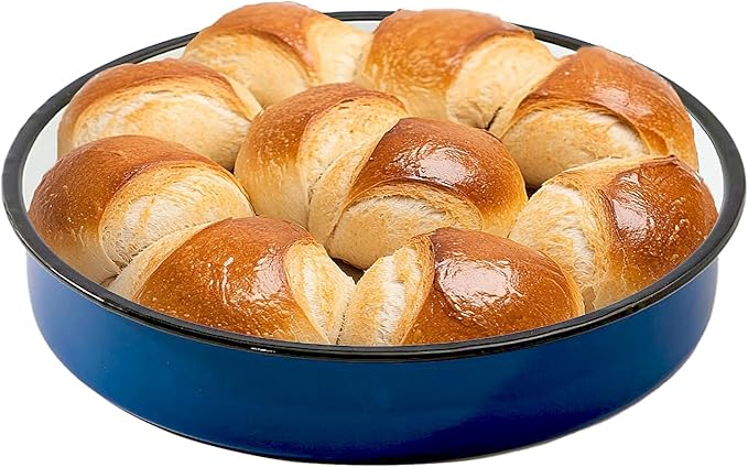 Enamel Large Roasting Pan 12.6 Inch Blue Baking Pan for Turkey Chicken Vegetables Round Cake Pan Dishwasher Safe Heavy Duty Bakeware With 2.4 Inch Depth Oven Broiler & Stovetop Safe