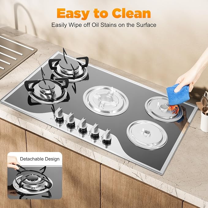30 inch Gas Cooktop, 5 Burners Built-in Gas Stove with Push-button Rotary Switch, NG/LPG Convertible Cooktop for Home, Kitchen, Apartments and RV