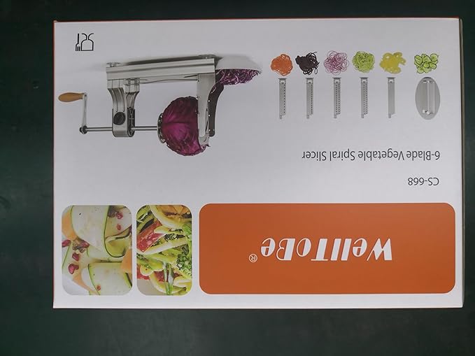 WellToBe 6-Blade Vegetable Spiralizer Spiral Slicer Veggie Pasta Spaghetti Maker for Healthy Low Carb/Paleo/Gluten - 304 Food Stainless Steel Body