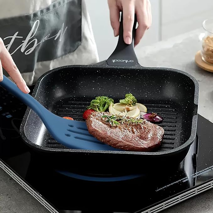 Silicone Kitchen Cooking Utensils Set: MOACC Heat Resistant 13inch Long Kitchen Gadgets, BPA Free Non Stick Rubber Cook Accessories For Food Prep, Frying, Serving, Basting (Dark Blue)