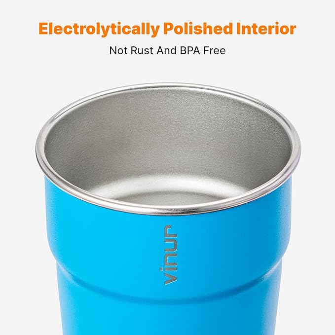 VINUR Kids Stainless Steel Cups-8 oz Stackable Metal Drinking Tumbler Glasses for Travel, Camping, Outdoors (Sky Blue-Orange-Hot Red-Apple Green)