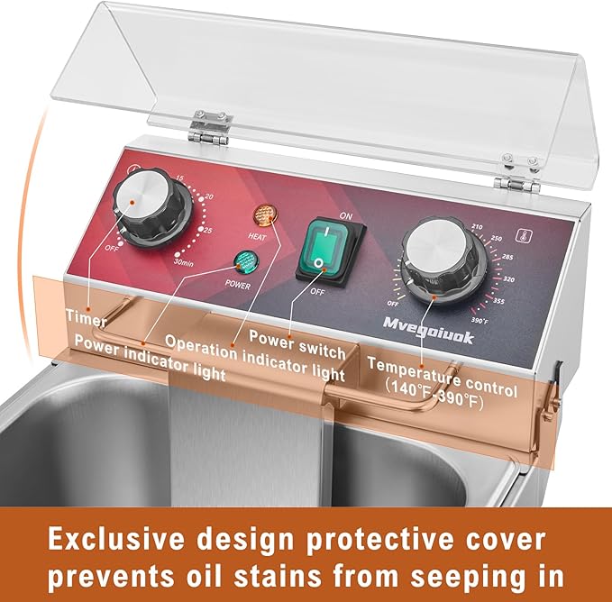 Mvegoiuok Electric Deep Fat Fryer With Basket and Lid 1800W Commercial Deep Fish Fryer With Oil Filtration for Home Use and Restaurant 12.7QT Stainless Steels Oil Fryer