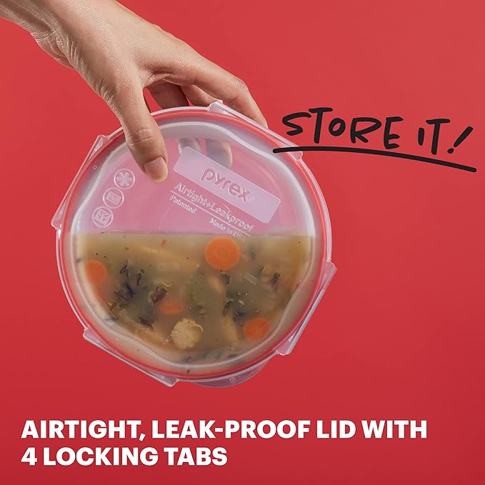 Pyrex Freshlock (7-Pack) Glass Food Storage Containers Set, (1, 2, 4 Cups) Airtight & Leakproof Locking Lids BPA-Free, Meal Prep Containers Set, Freezer Dishwasher Microwave Safe