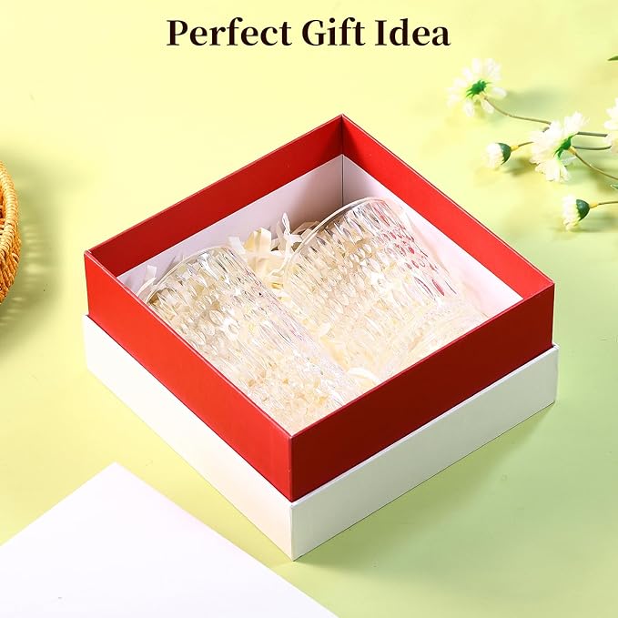 Glassware Drinking Glasses Set of 8, 14 oz Highball Glasses & 10 oz Ribbed Glass Cups, Vintage Glassware for Water, Juice, Cocktail, Whiskey (Clear)