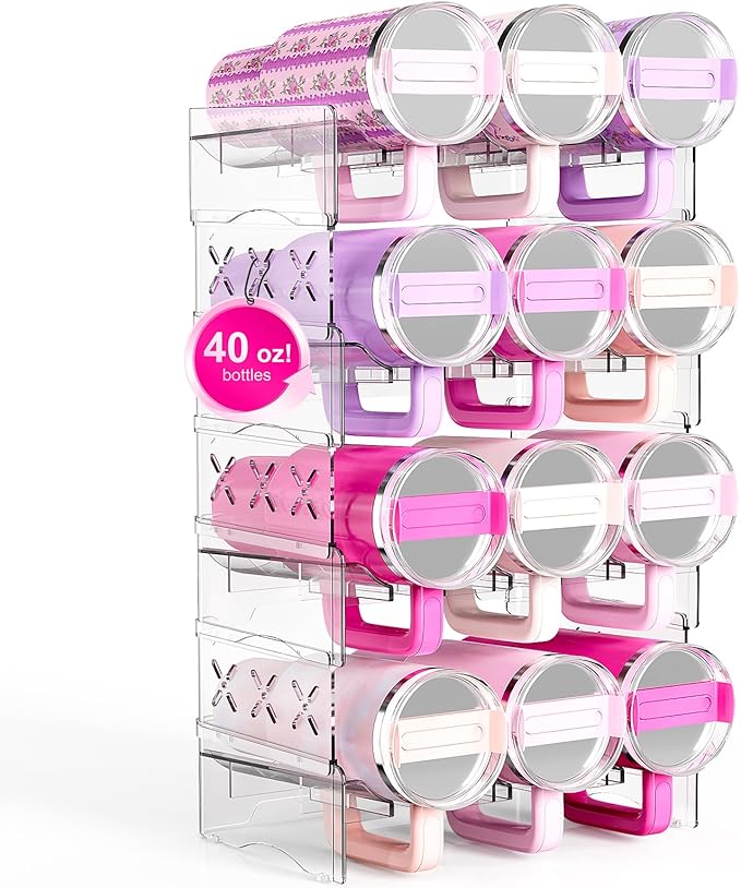 JYPS Water Bottle Tumbler Organizer, Stackable Stanley 40oz with Handle Cup Organizer, Large Tumbler Holder Stanley Cup Accessories for Pantry Kitchen Organizers & Storage(12)