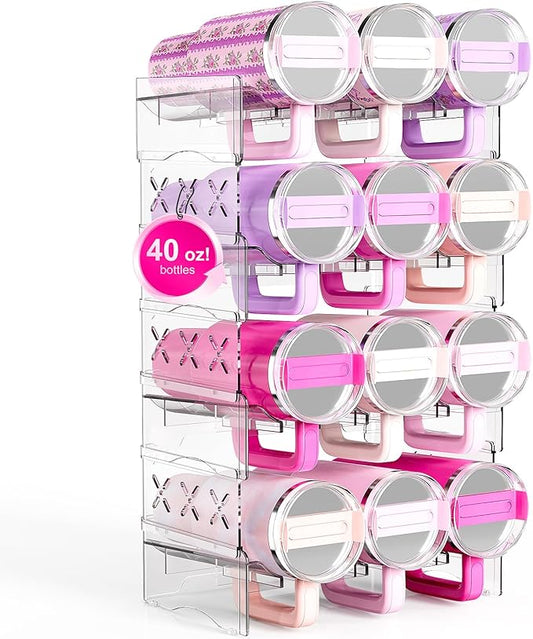 JYPS Water Bottle Tumbler Organizer, Stackable Stanley 40oz with Handle Cup Organizer, Large Tumbler Holder Stanley Cup Accessories for Pantry Kitchen Organizers & Storage(12)