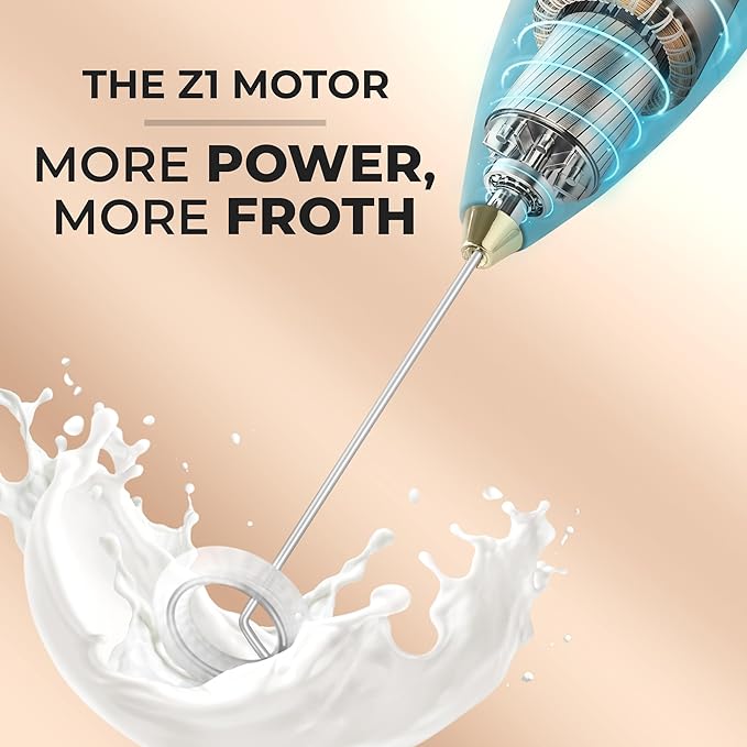 Zulay Kitchen Powerful Milk Frother Wand With 4 AA Duracell Batteries - Ultra Fast Handheld Drink Mixer - Electric Whisk Foam Maker for Coffee, Lattes, Cappuccino, Matcha & Creamer