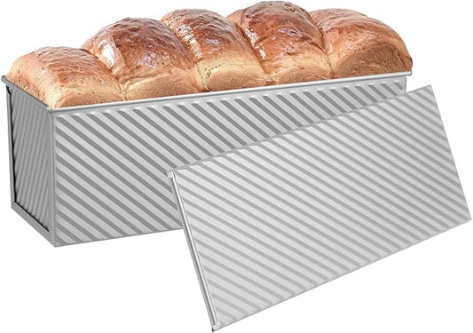 SS&CC Pullman Loaf Pan with Lid 13x4 | 2.2lb Carbon Steel Bread Pan for Homemade Sourdough & Sandwich Bread | Nonstick Bakeware, Heavy Duty & Easy Clean (Silver, 2.2lb (1-Pack))