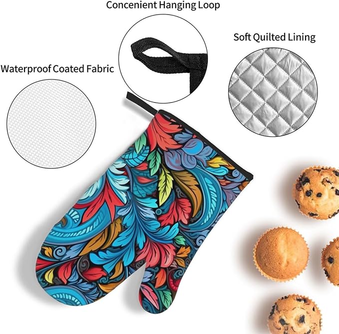 Oven Mitts Pot Holders Set 3 for Kitchen, Retro Flowers Insulation Oven Gloves Heat Resistant Pot Pads Cook Essentials Accessories for BBQ Baking Cooking Kitchen Decor Gifts for Women