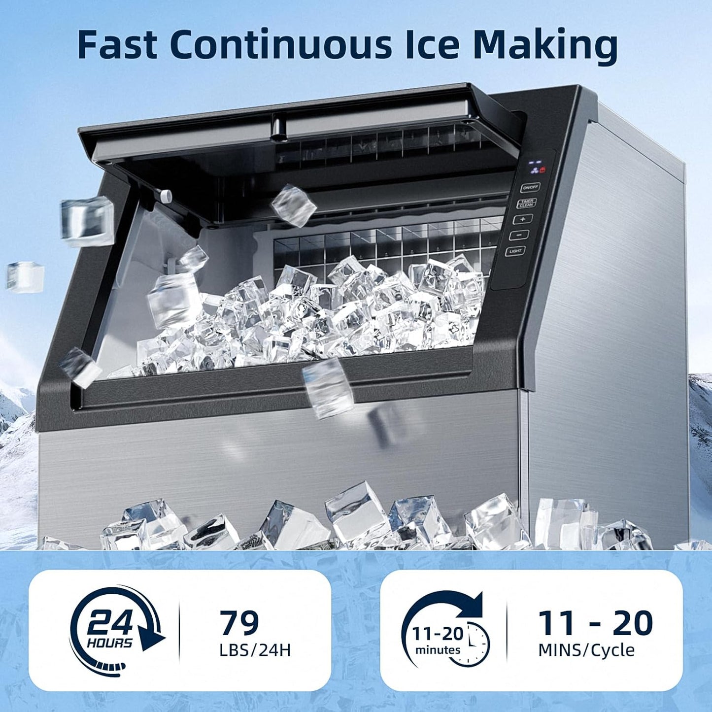 Antarctic Star Commercial Ice Maker Machine 79Lbs/24H, Self-Cleaning, Ice Scoop, Freestanding Ice Cube Machine for Home, Bar, Restaurant, Coffee Shop